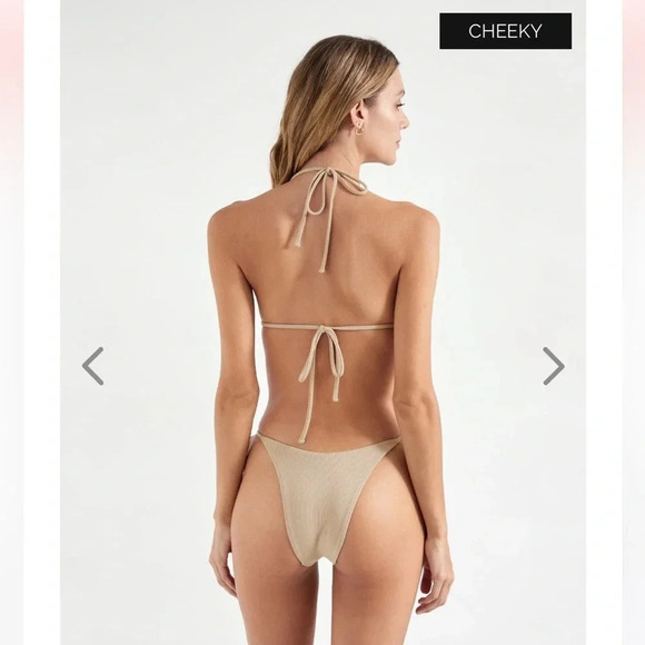NWT OneOne Swimwear SET Bikini Ariel Sand Nude Beige Cheeky Triangle New Neutral - Picture 4 of 6